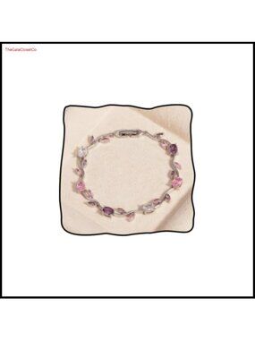CZ Flower Leaf Bracelet Silver-Tone Bridal Wedding Jewelry